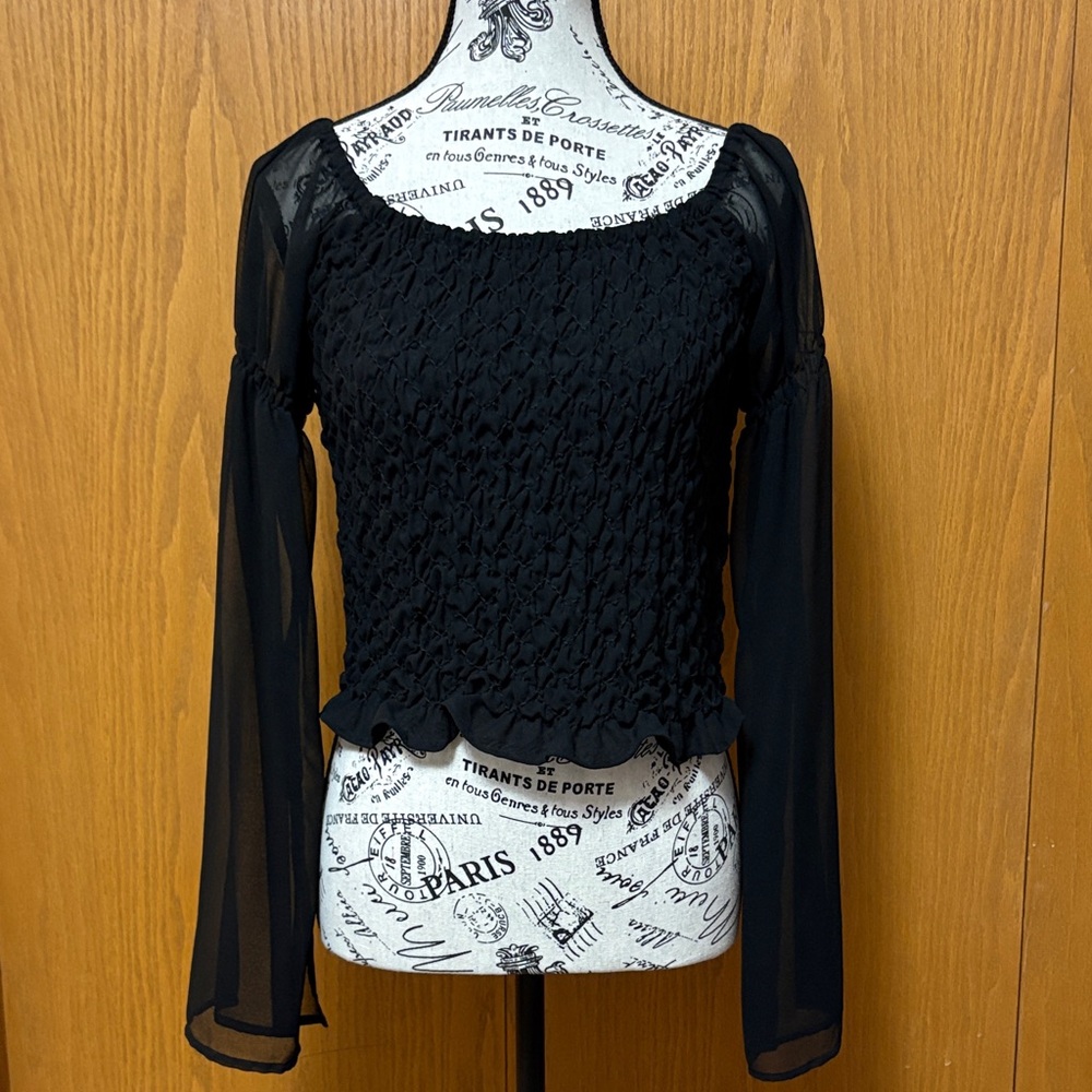 Elegant Black Sheer Sleeve Blouse